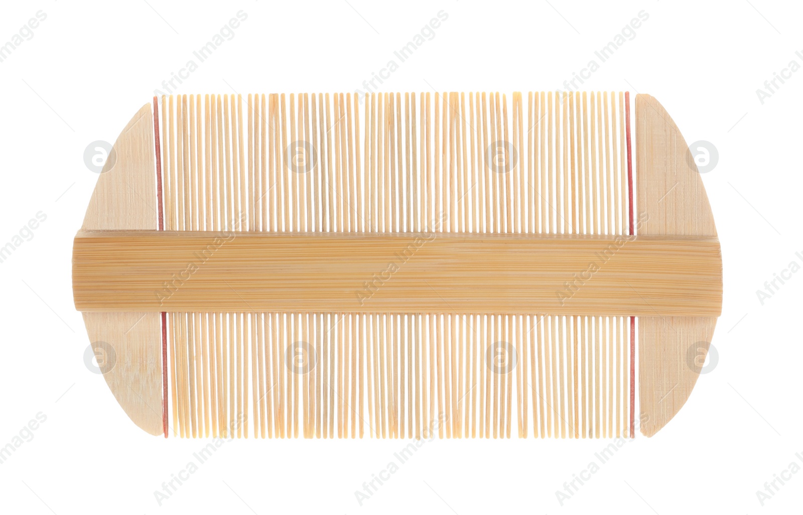 Photo of New wooden beard comb isolated on white, top view