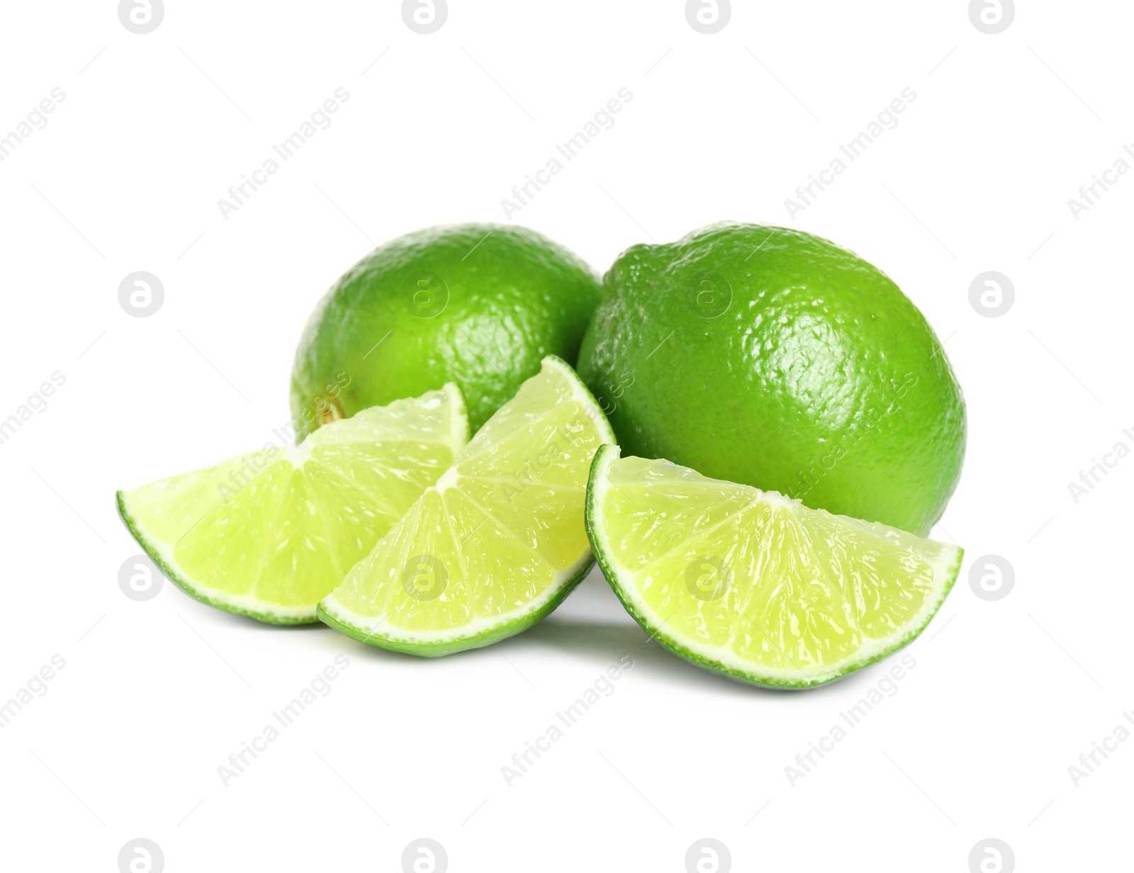 Photo of Fresh ripe green limes isolated on white