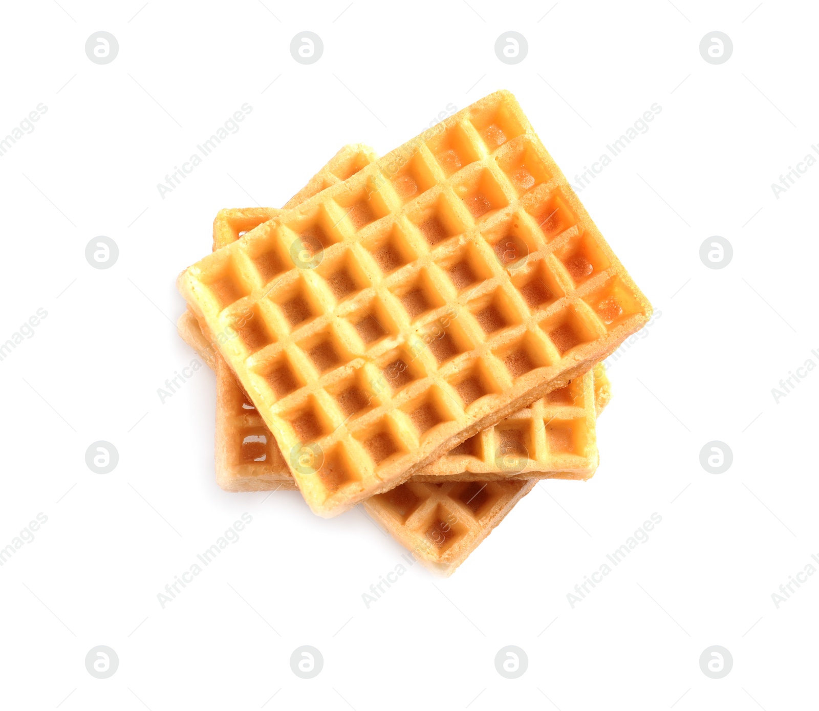 Photo of Delicious waffles for breakfast on white background, top view