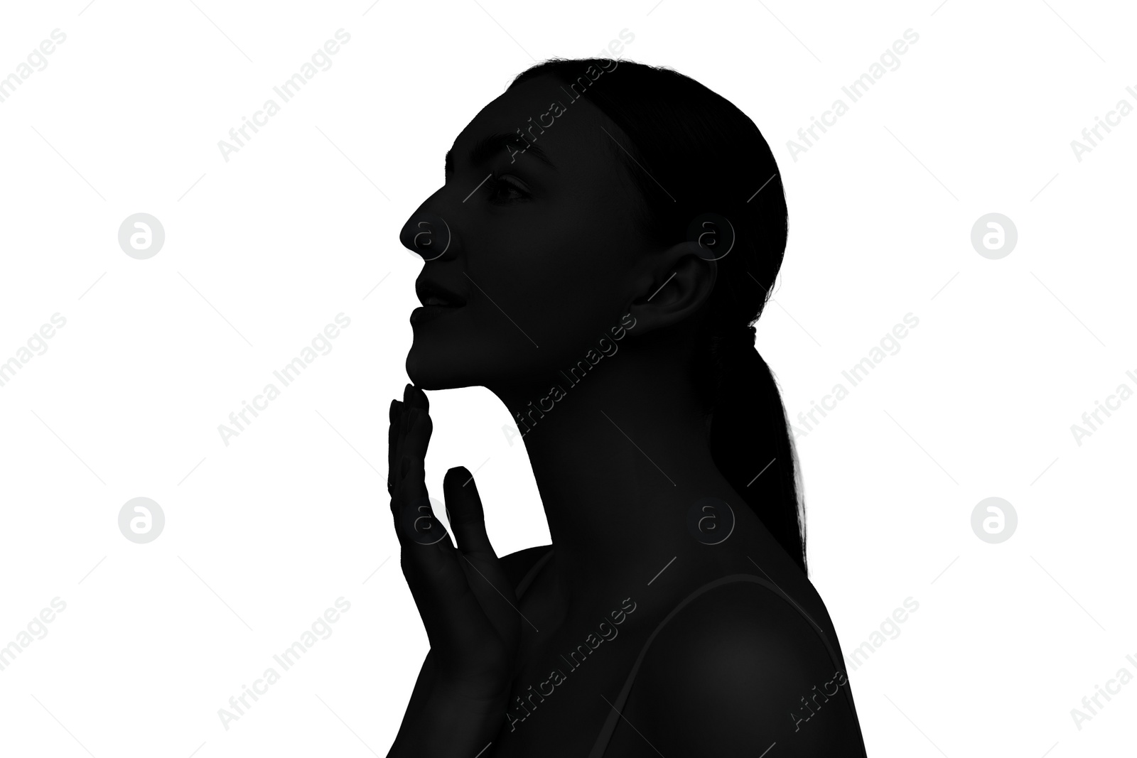 Image of Silhouette of one woman isolated on white