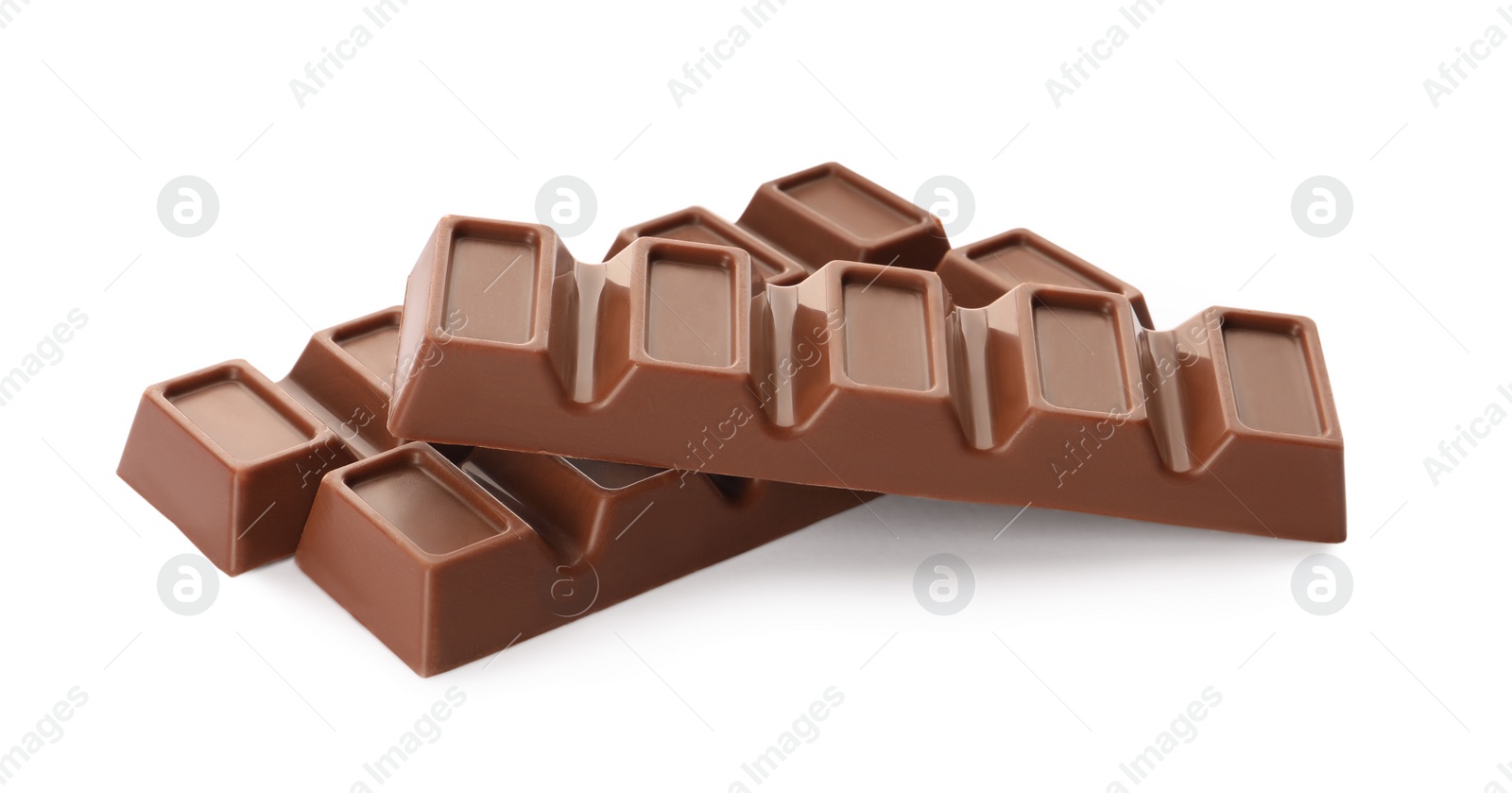 Photo of Delicious sweet chocolate bars on white background