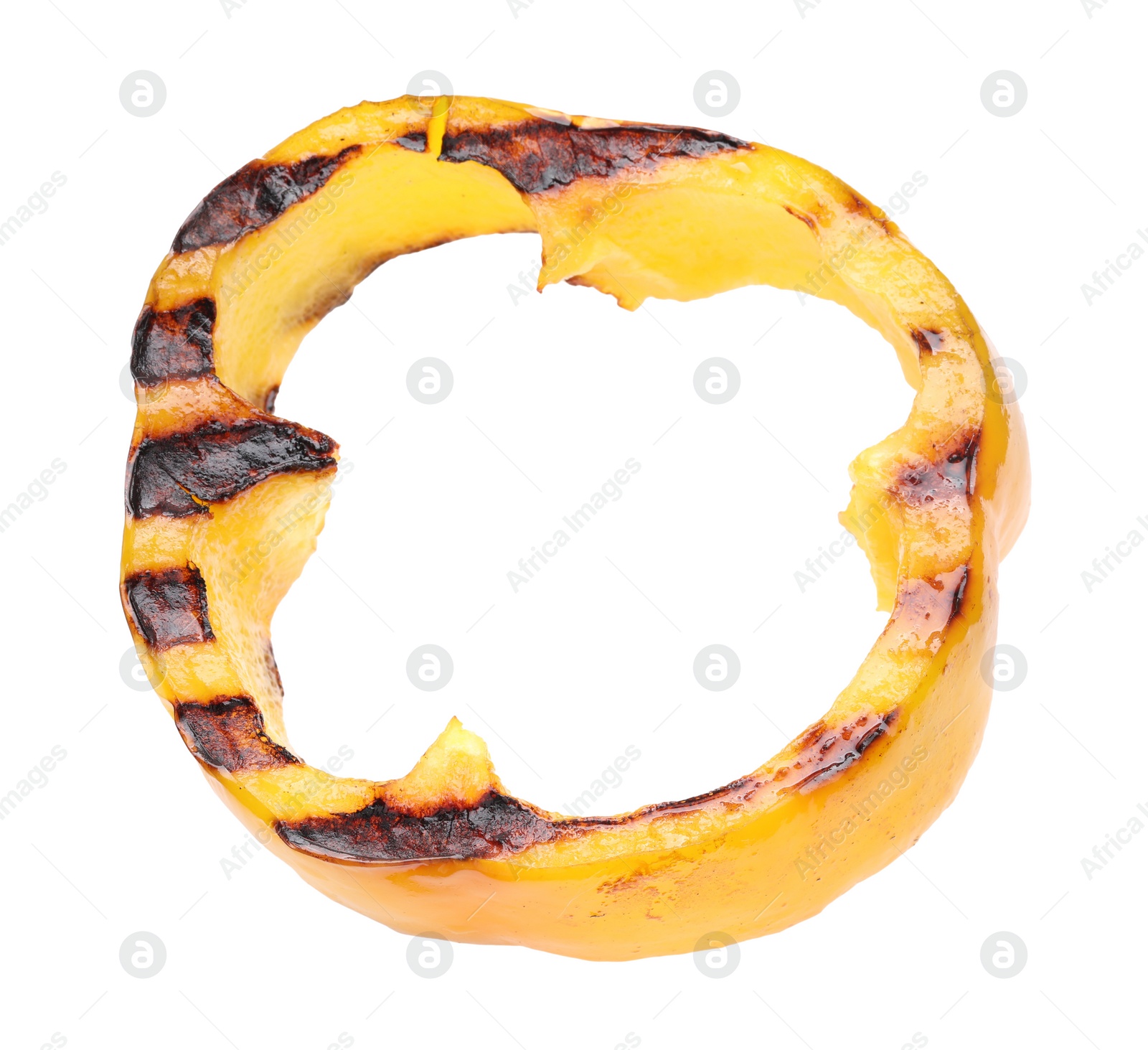 Photo of Slice of grilled yellow pepper isolated on white