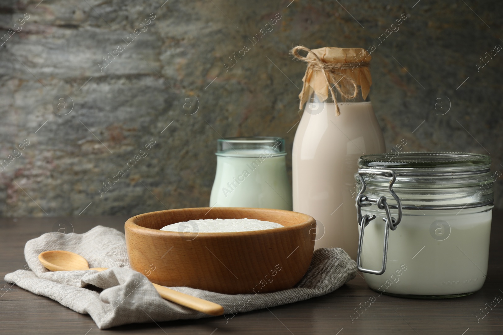 Photo of Lactose free dairy products on wooden table