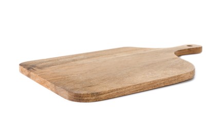 Photo of One wooden cutting board on white background