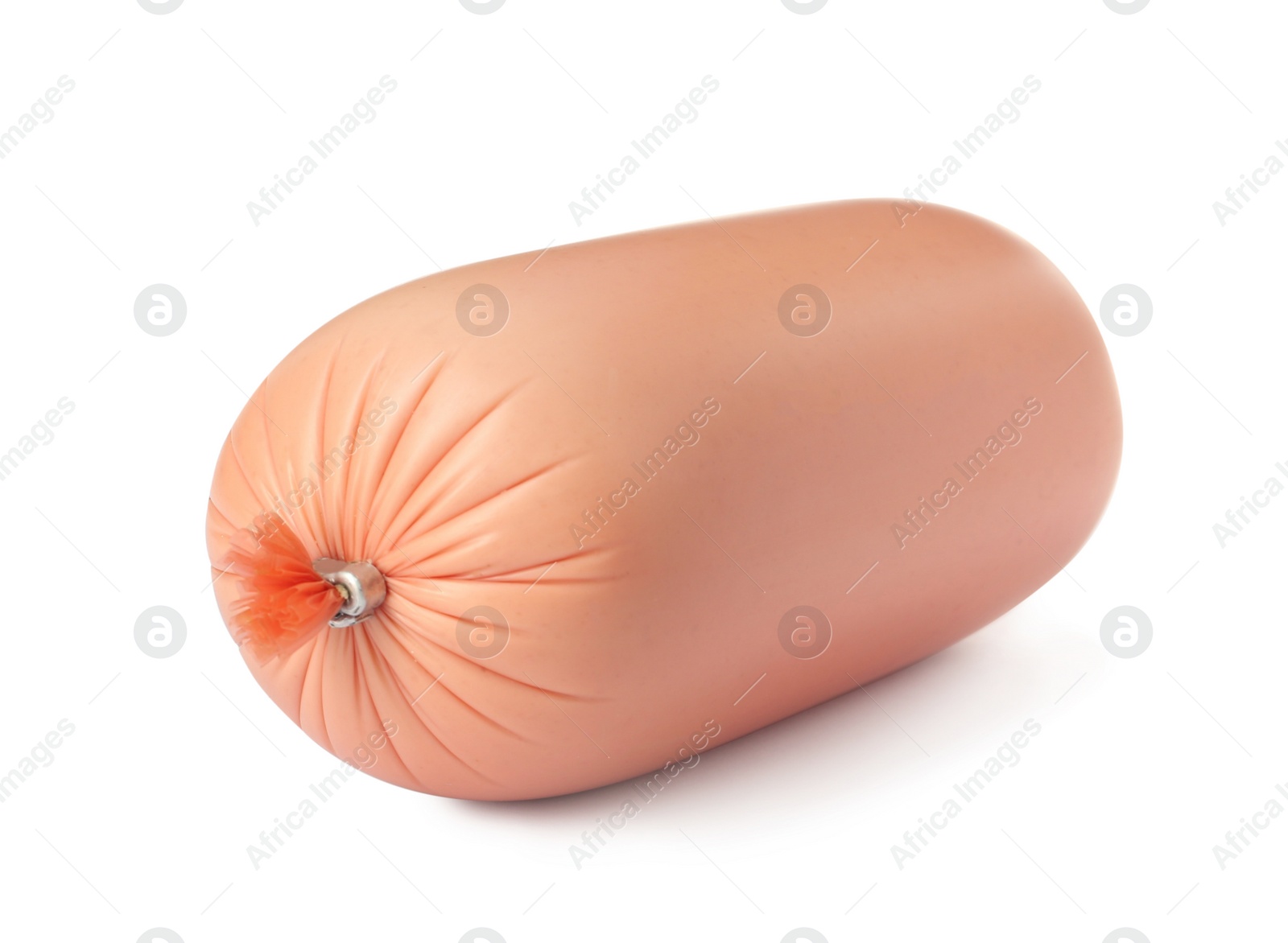 Photo of Tasty whole boiled sausage isolated on white