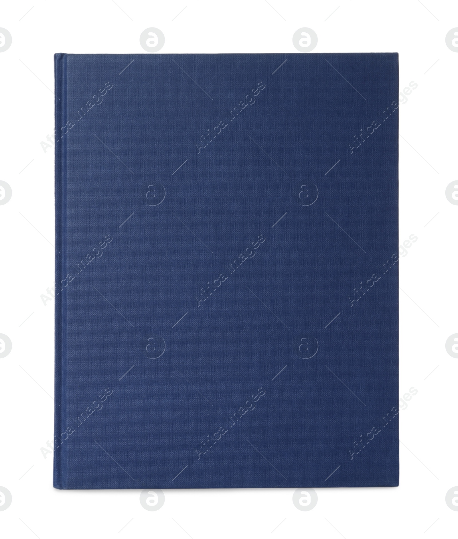 Photo of Closed book with blue hard cover isolated on white