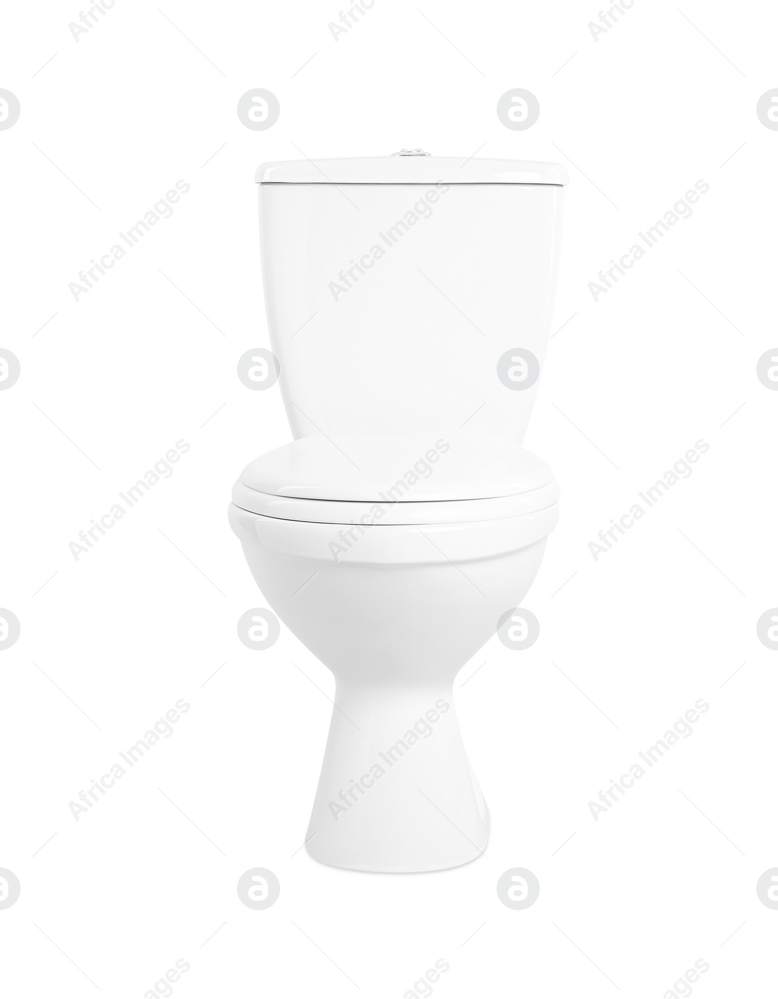 Photo of Clean ceramic toilet bowl isolated on white