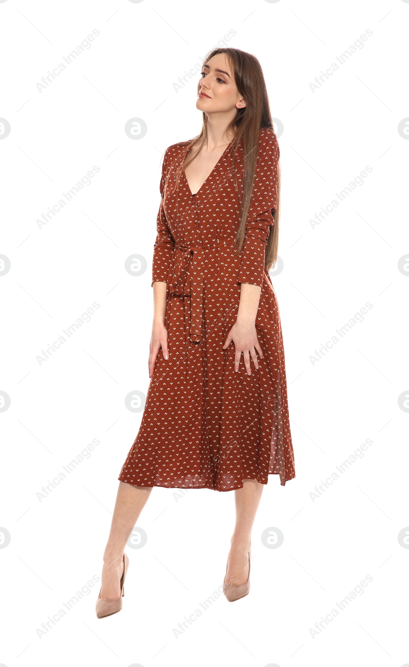 Photo of Portrait of beautiful young woman on white background