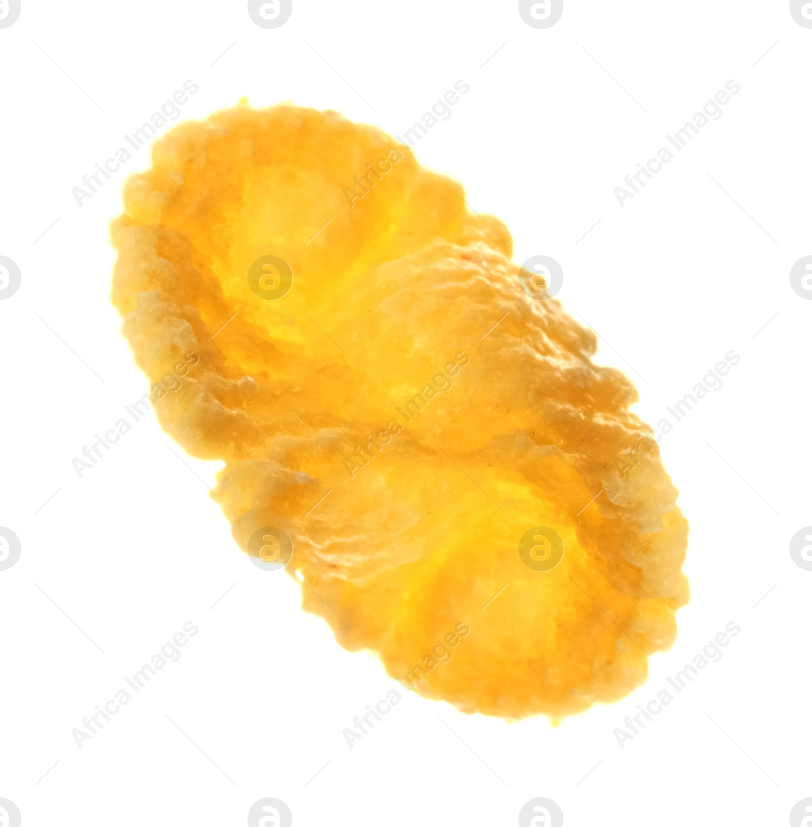 Photo of One tasty crispy corn flake isolated on white