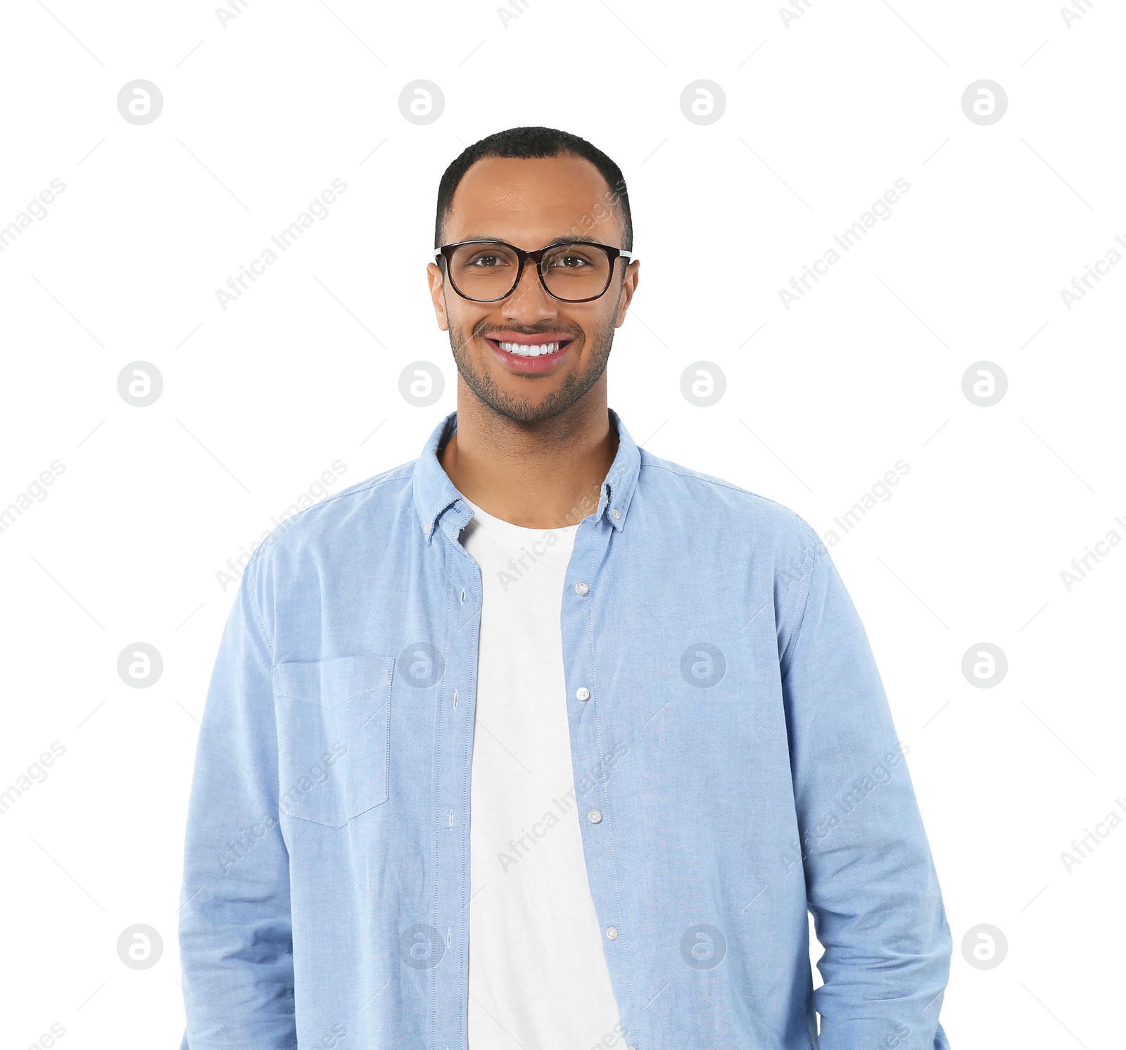 Image of Portrait of handsome man with glasses isolated on white