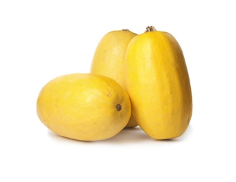 Photo of Whole ripe spaghetti squashes on white background