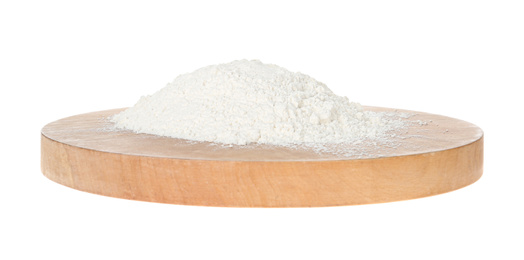 Photo of Pile of organic flour isolated on white