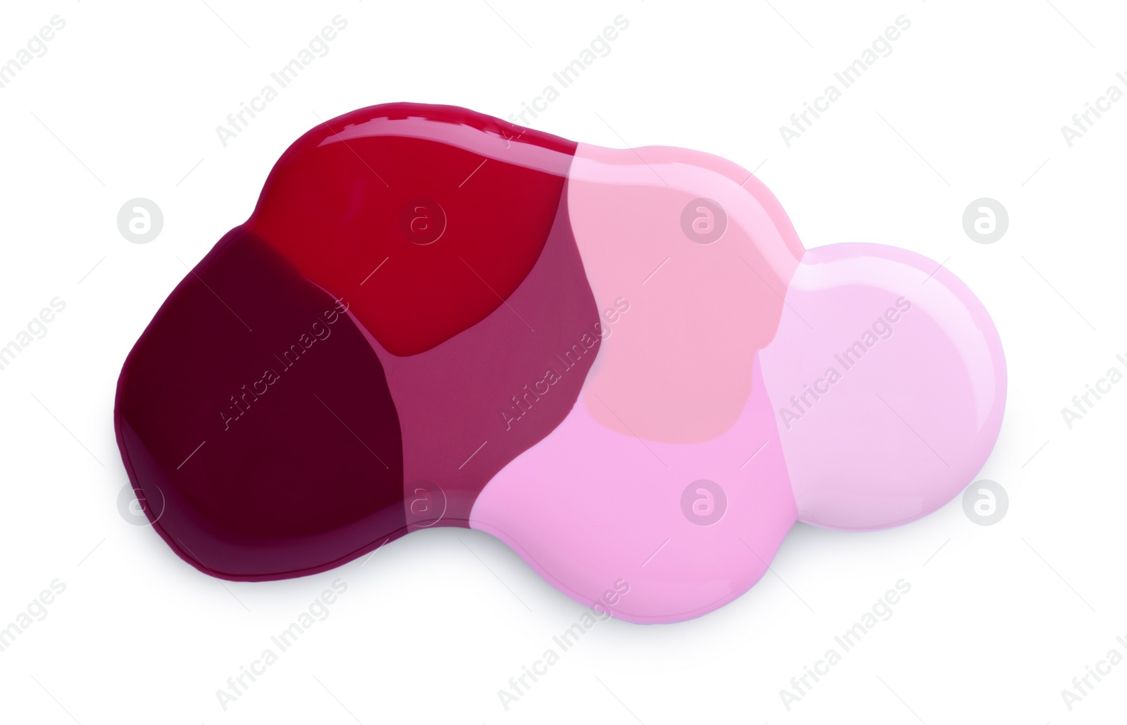 Photo of Samples of different nail polishes isolated on white, top view