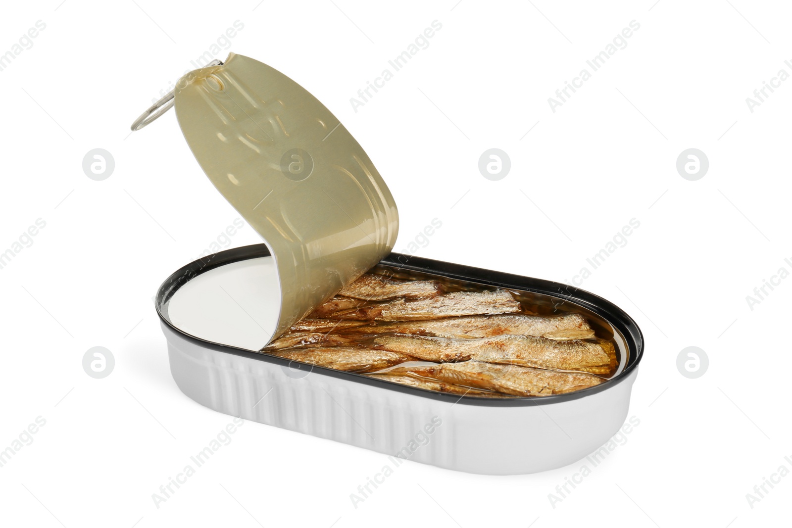 Photo of One tin can of sprats isolated on white