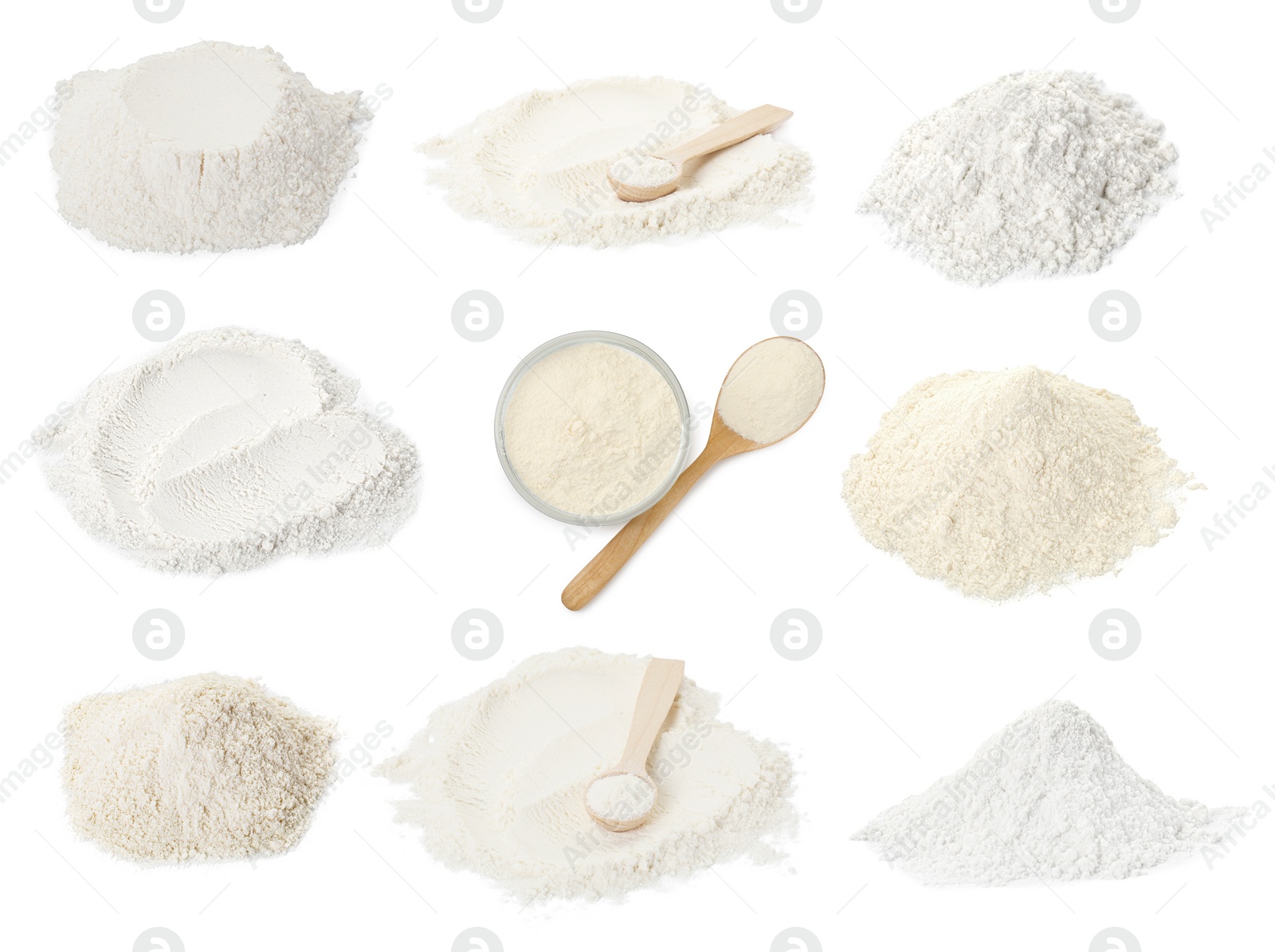 Image of Set of baking powder isolated on white