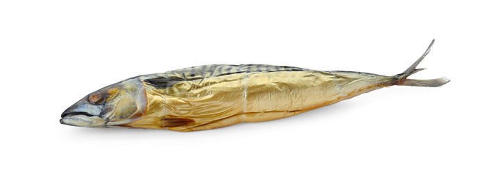 Photo of Delicious smoked mackerel isolated on white.
Seafood product