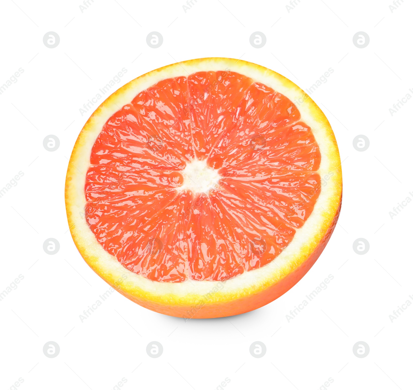 Photo of Citrus fruit. Half of fresh red orange isolated on white