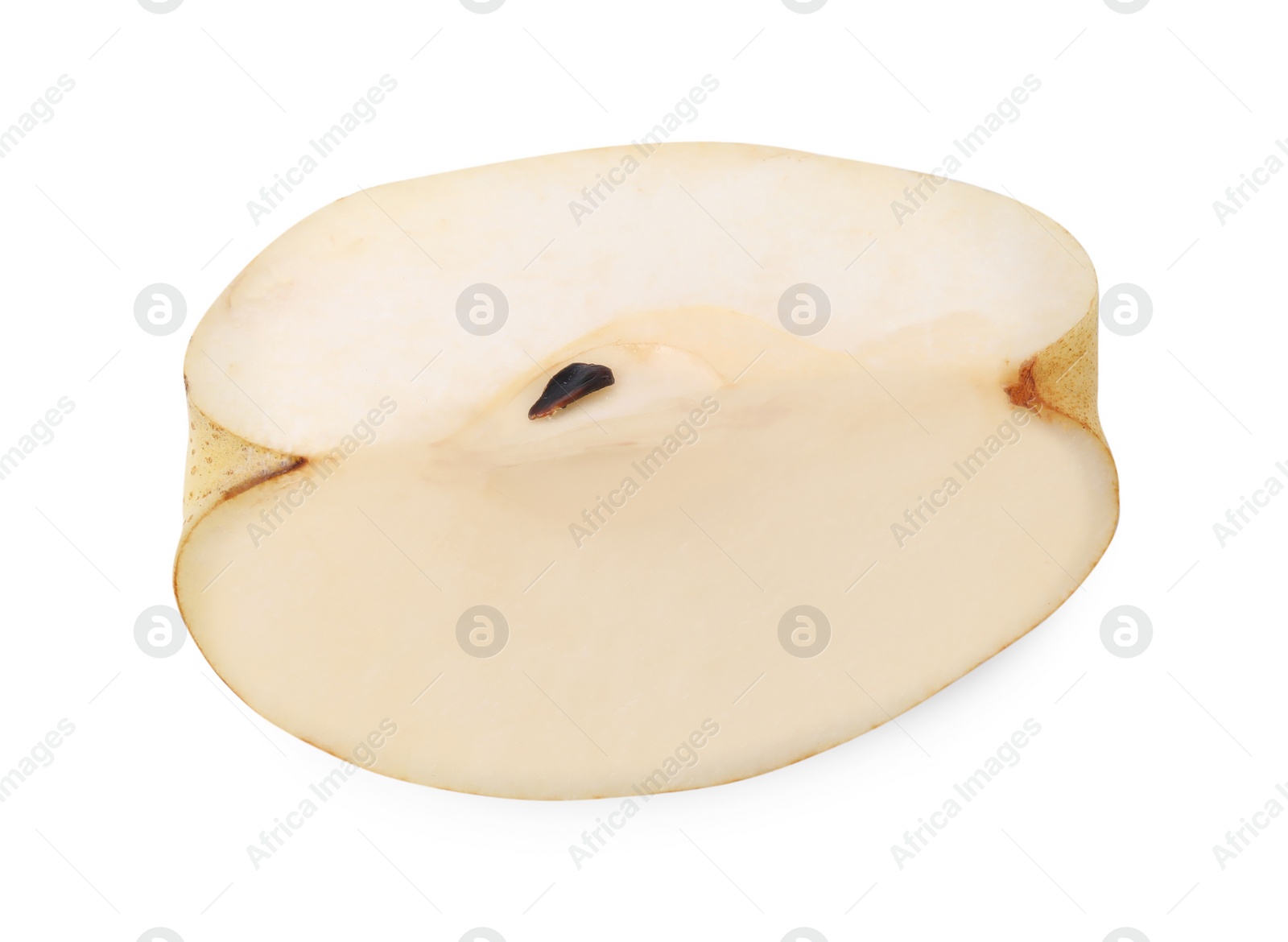 Photo of Slice of fresh apple pear isolated on white, top view
