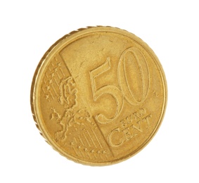Photo of Fifty euro cent coin on white background