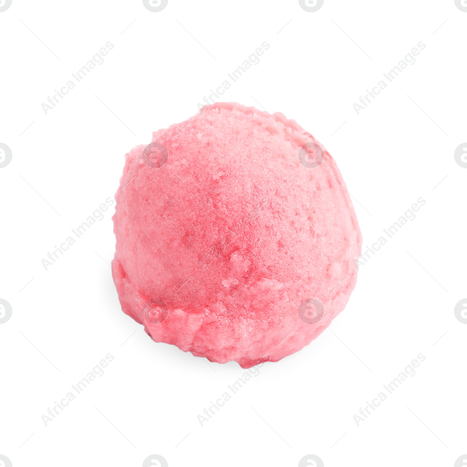 Photo of Scoop of delicious strawberry ice cream on white background