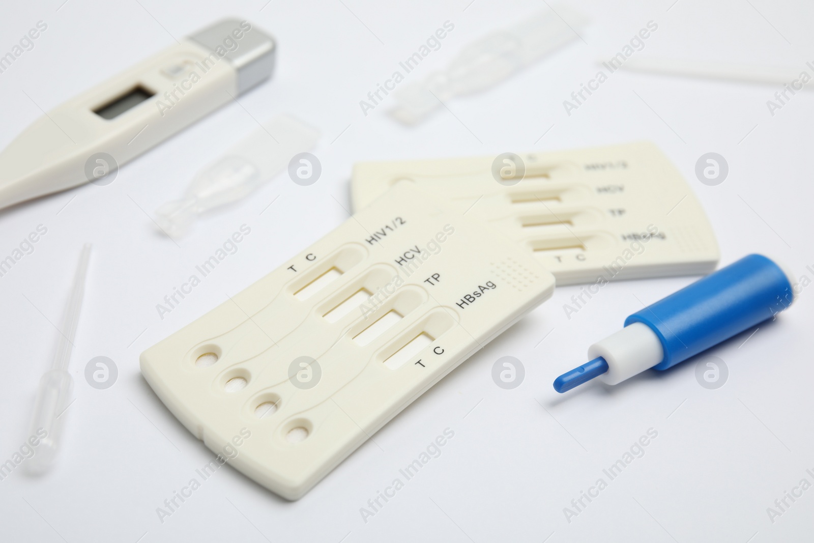 Photo of Disposable express test kit for hepatitis on white background