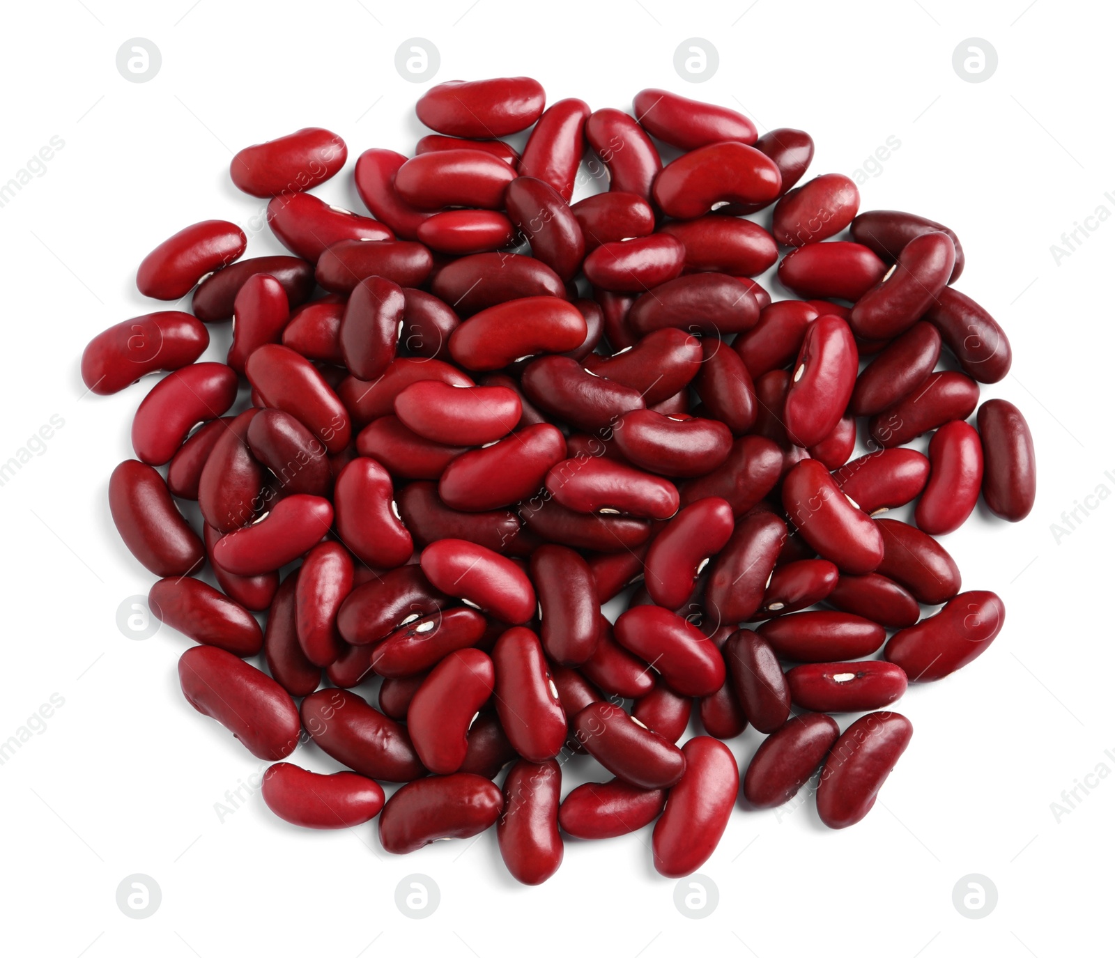 Photo of Pile of red beans on white background, top view