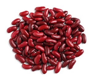 Pile of red beans on white background, top view