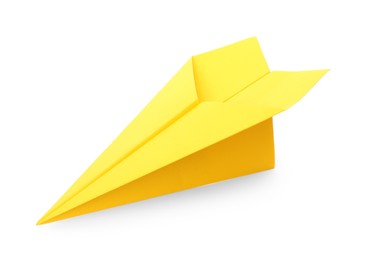 Handmade yellow paper plane isolated on white