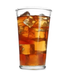 Photo of Glass of tasty iced tea on white background