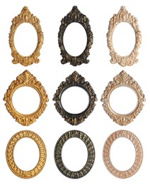 Set of different vintage frames on white background