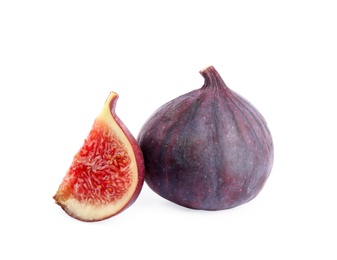 Photo of Tasty fresh fig fruits on white background