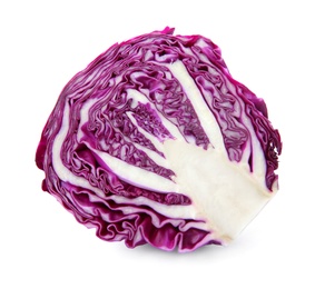 Photo of Half of red cabbage on white background