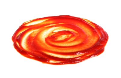 Photo of Layer of tasty tomato sauce for pizza isolated on white