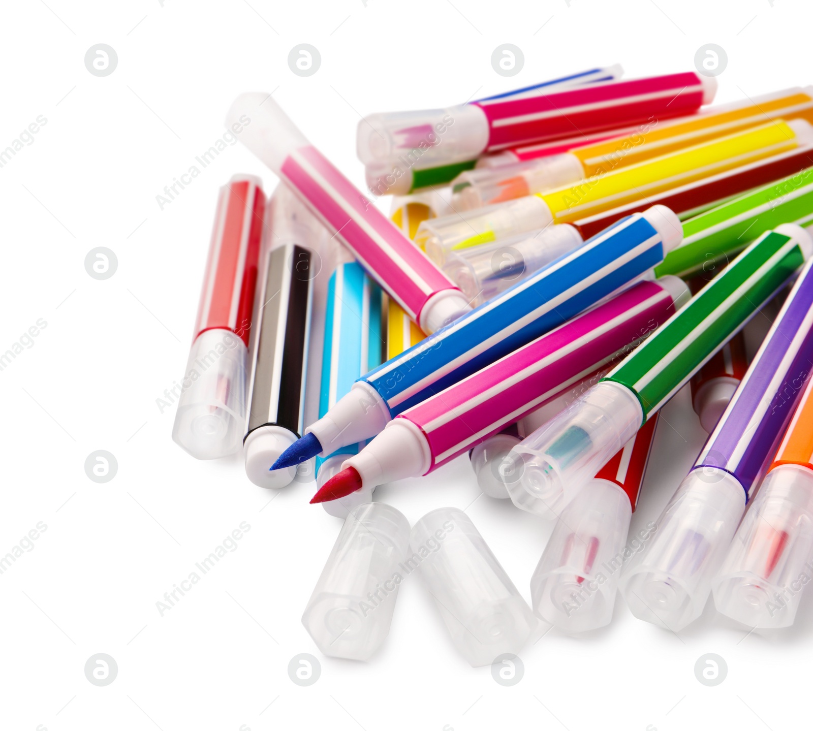 Photo of Many bright colorful markers isolated on white