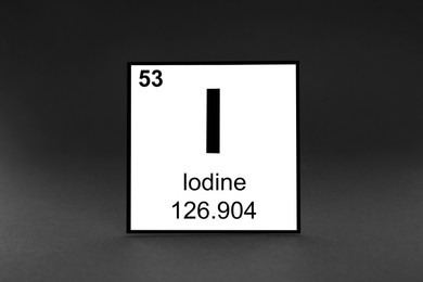 Photo of Card with iodine element on black background