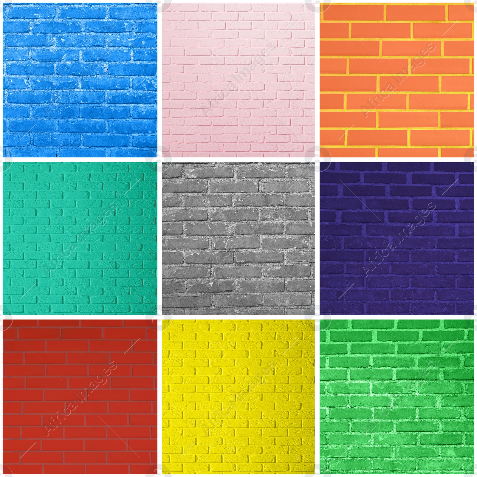 Image of Collage of brick wall textures in different colors