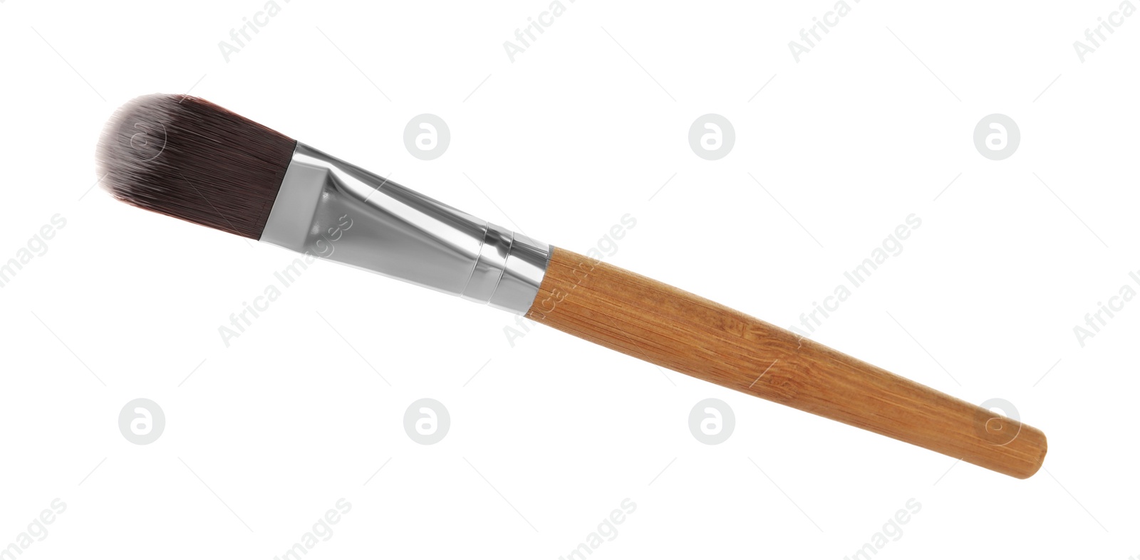 Photo of Makeup brush with wooden handle isolated on white