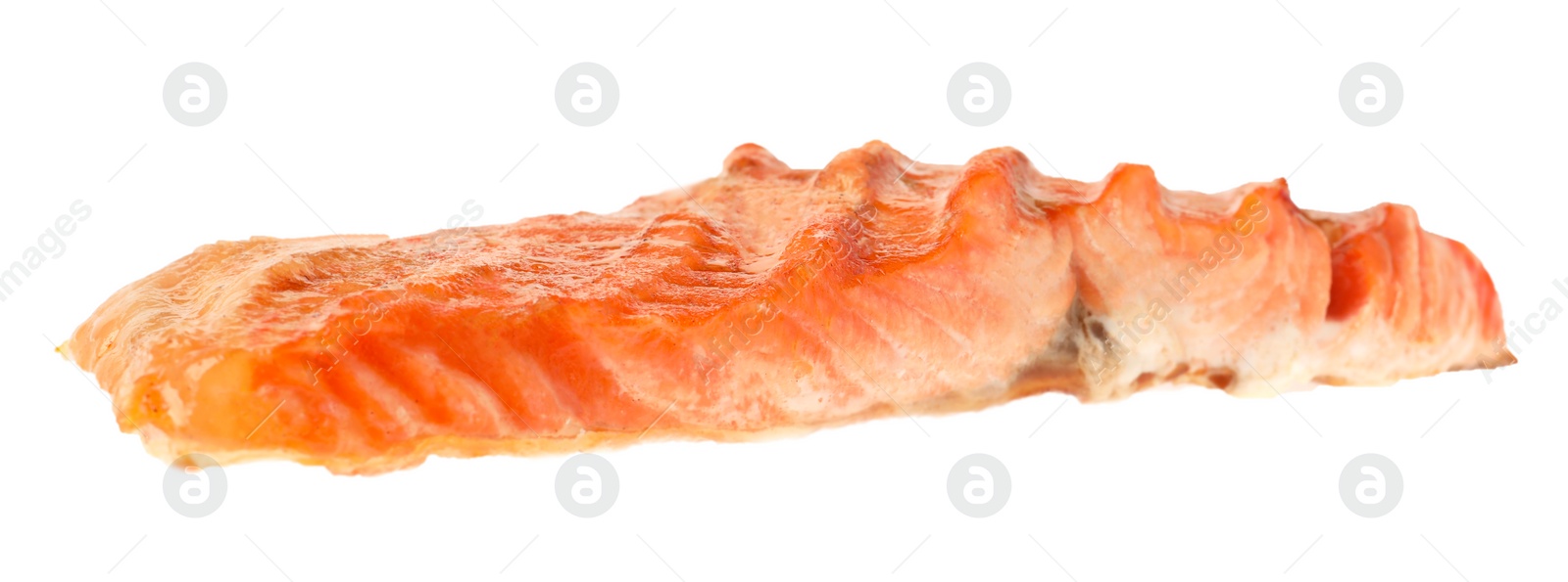 Photo of Piece of tasty grilled salmon isolated on white