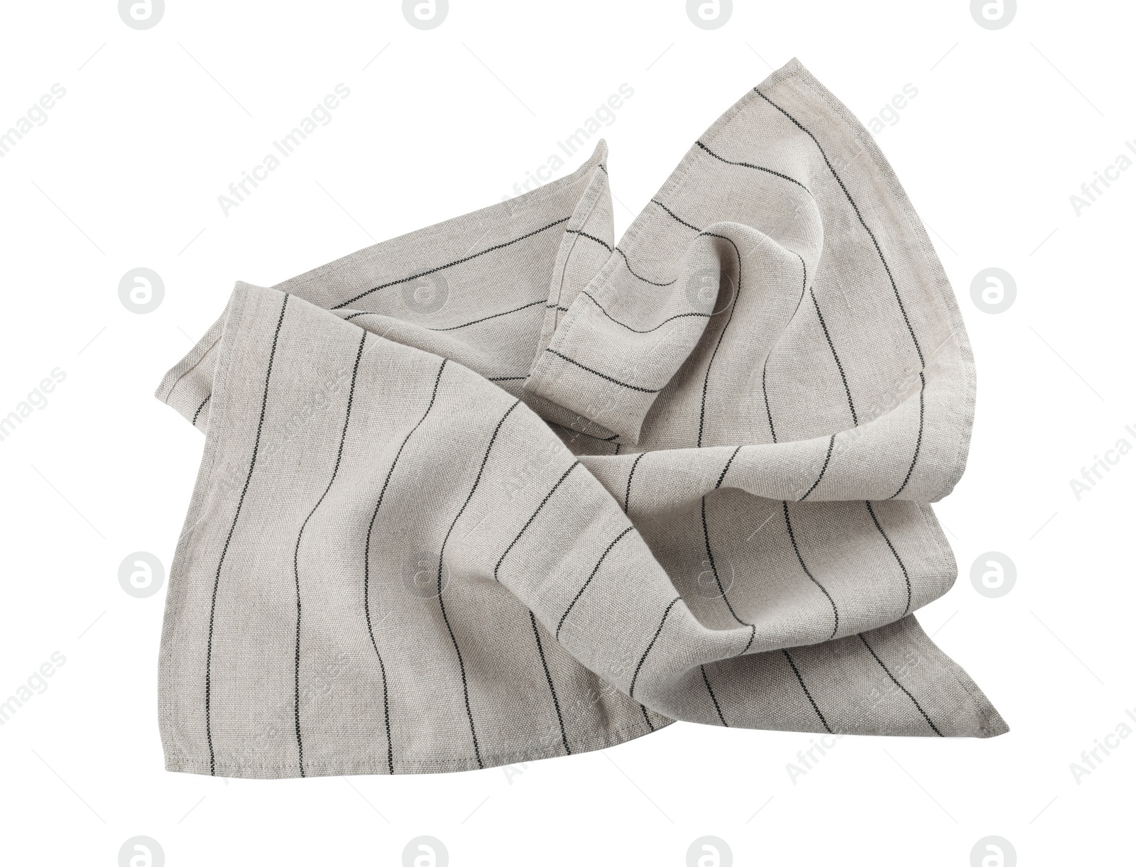 Photo of Light grey cloth napkin with stripes isolated on white, top view