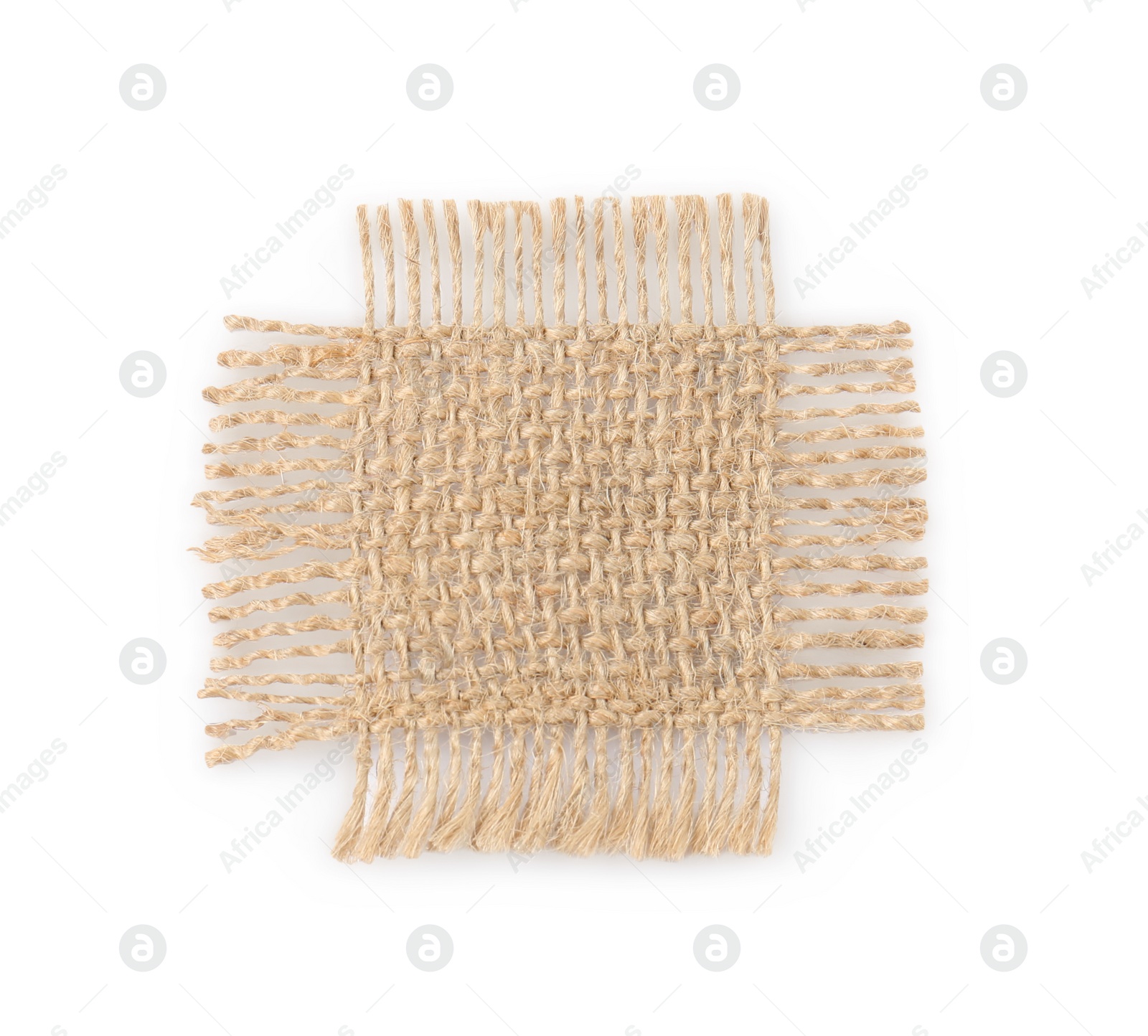 Photo of Piece of burlap fabric isolated on white, top view