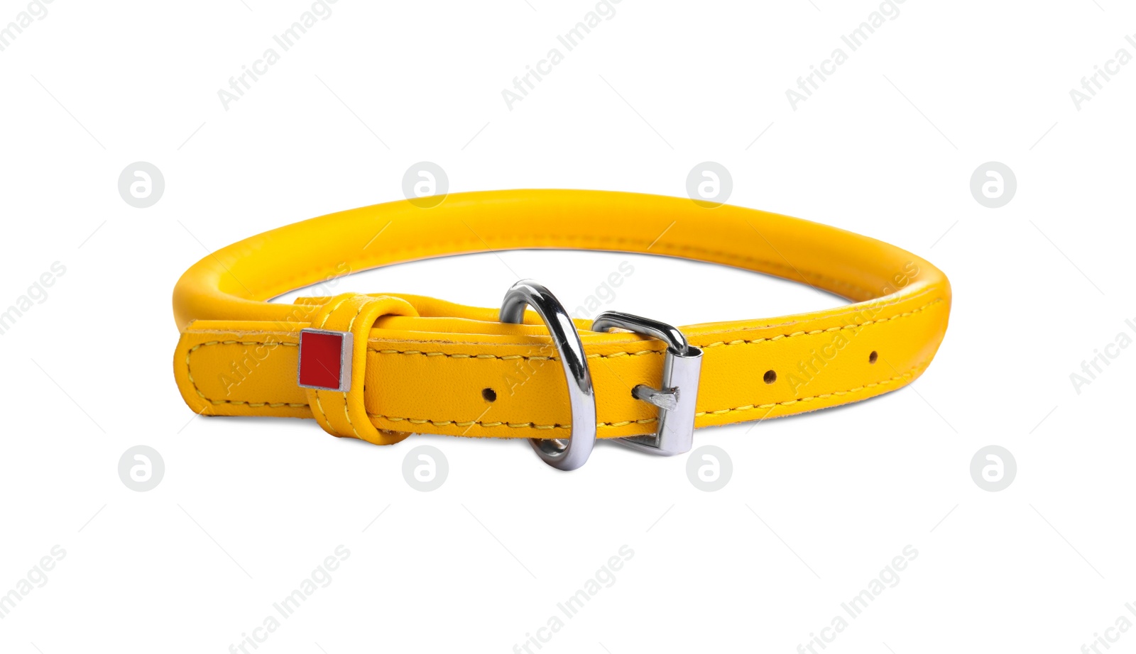 Photo of Yellow leather dog collar isolated on white