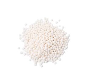 Photo of Pile of tapioca pearls isolated on white, top view
