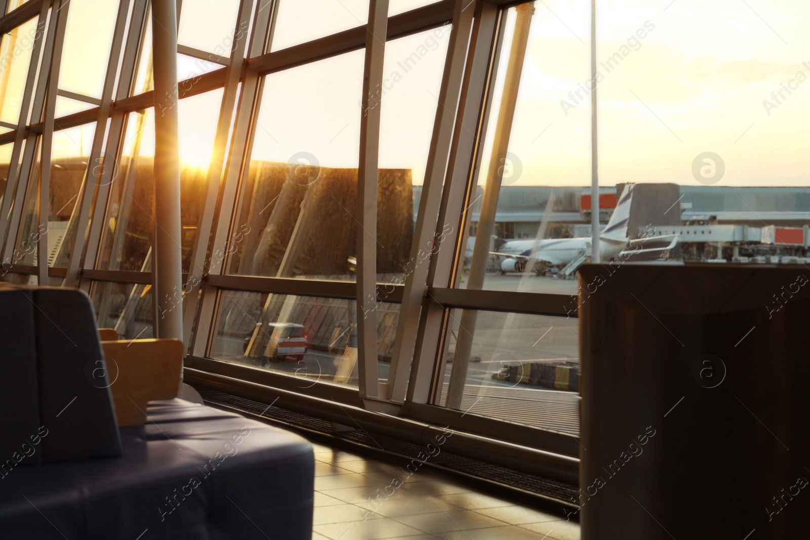 Photo of Interior of modern airport terminal. Air travel