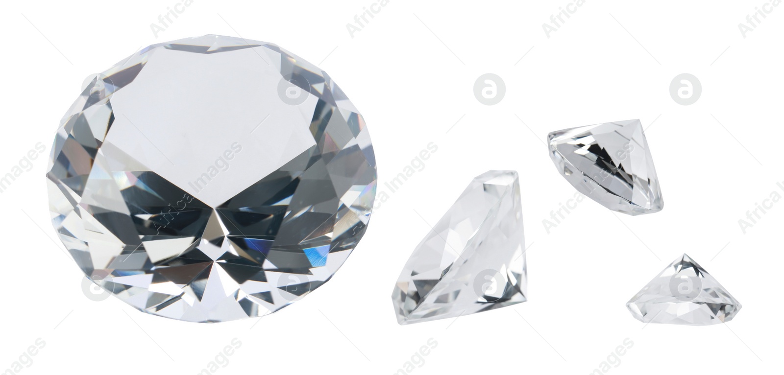 Image of Set with beautiful dazzling diamonds on white background. Banner design