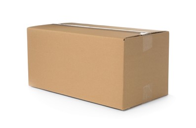 Photo of One closed cardboard box isolated on white. Delivery service