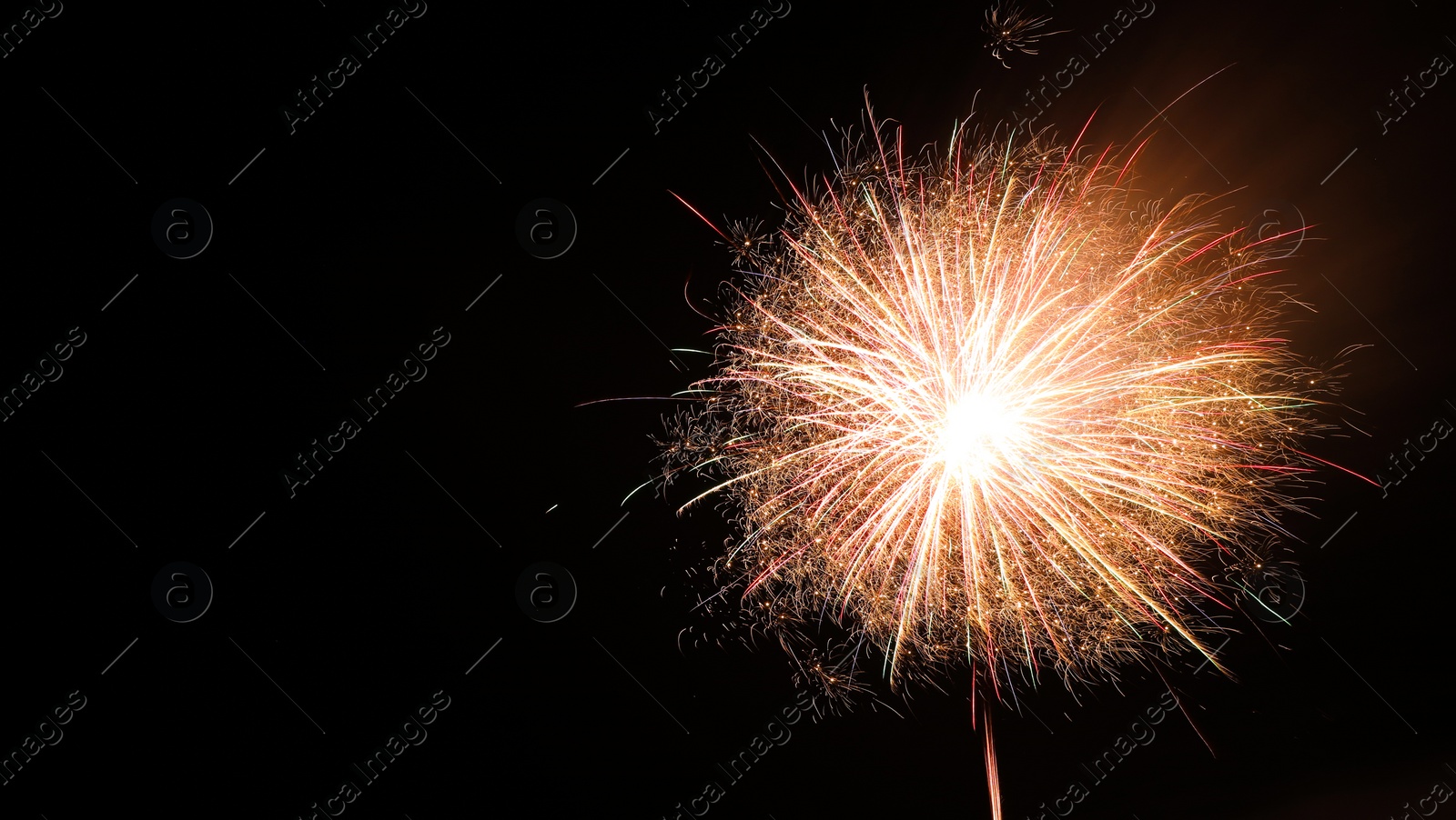 Photo of Beautiful bright firework lighting up night sky, space for text