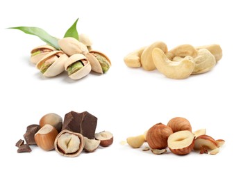 Image of Different tasty nuts isolated on white, set