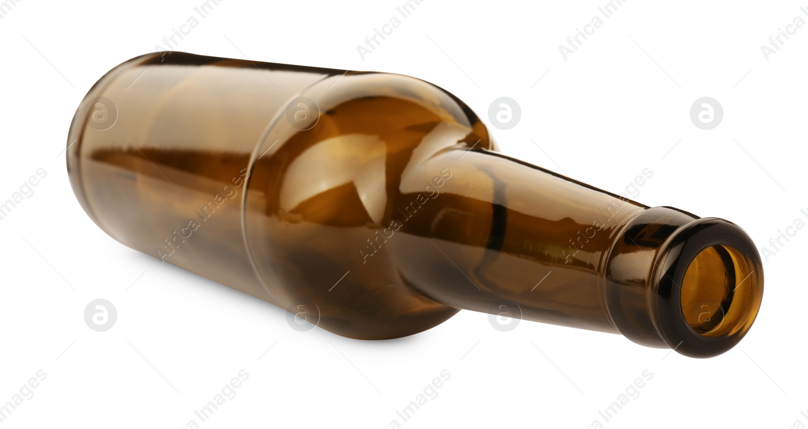 Photo of One empty brown beer bottle isolated on white