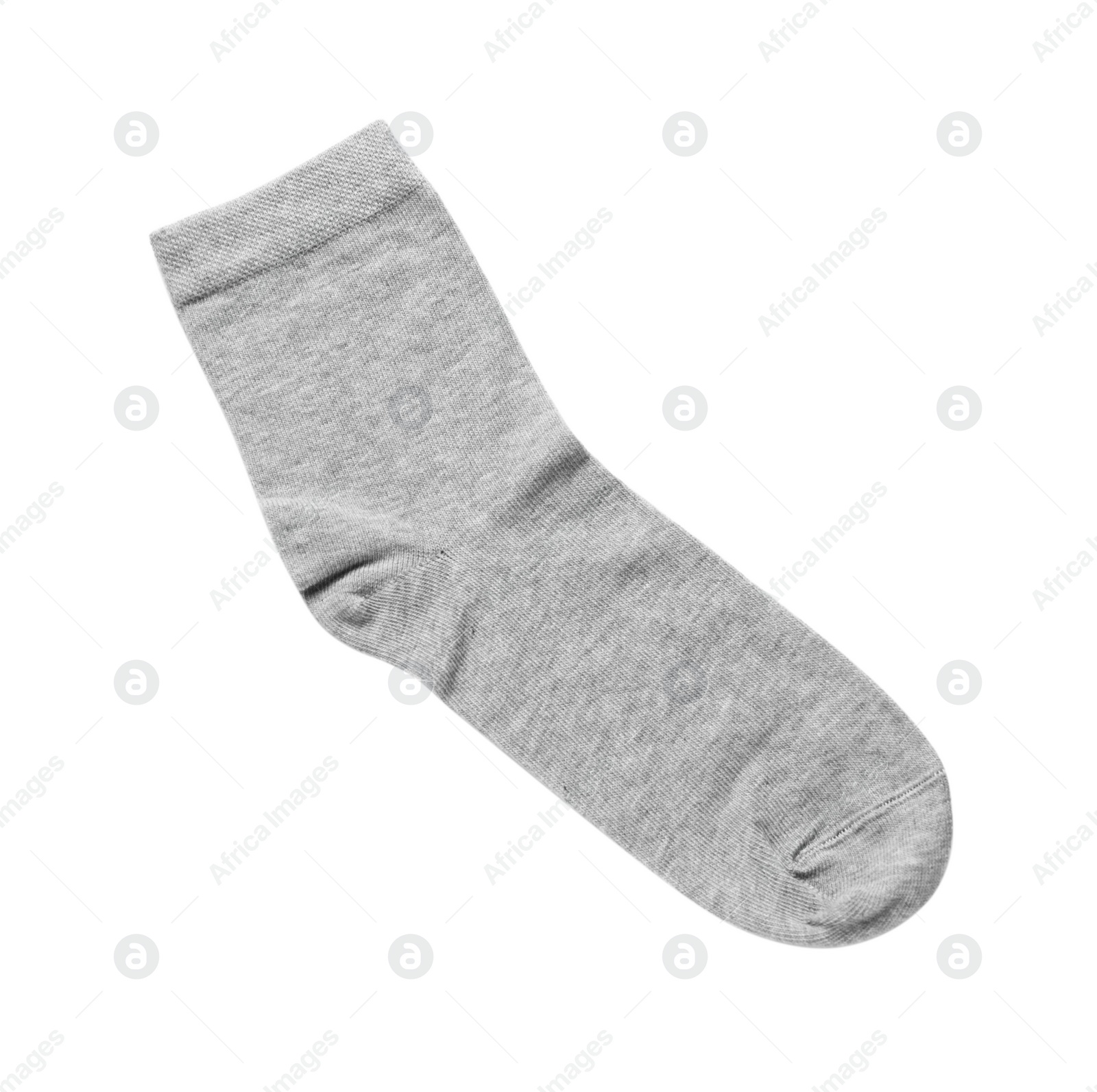 Photo of Grey sock isolated on white, top view