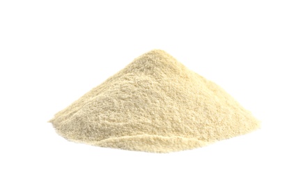 Photo of Pile of protein powder isolated on white